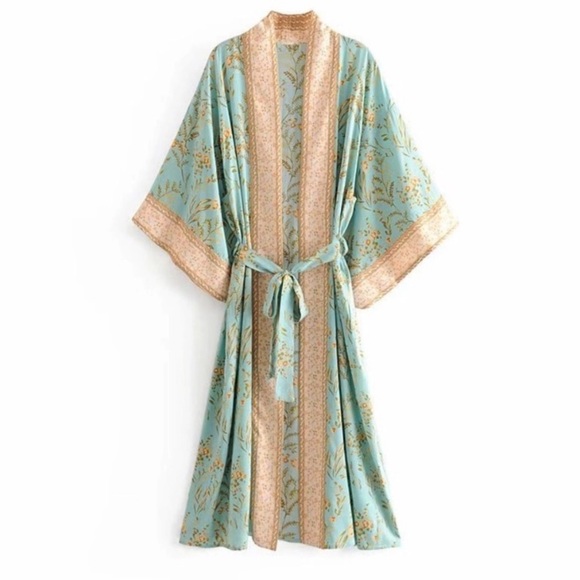 SOLD OUT Turquoise Fields Bohemian Kimono Coverup Robe - Picture 2 of 2